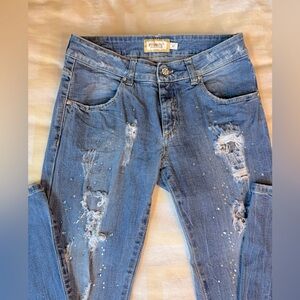 MET Distressed Skinny Jeans with blue sparkles